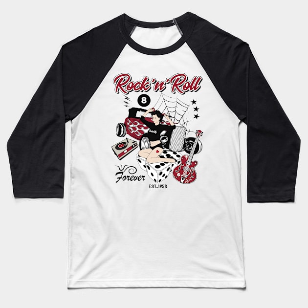 Rock and roll forever Baseball T-Shirt by yukiotanaka